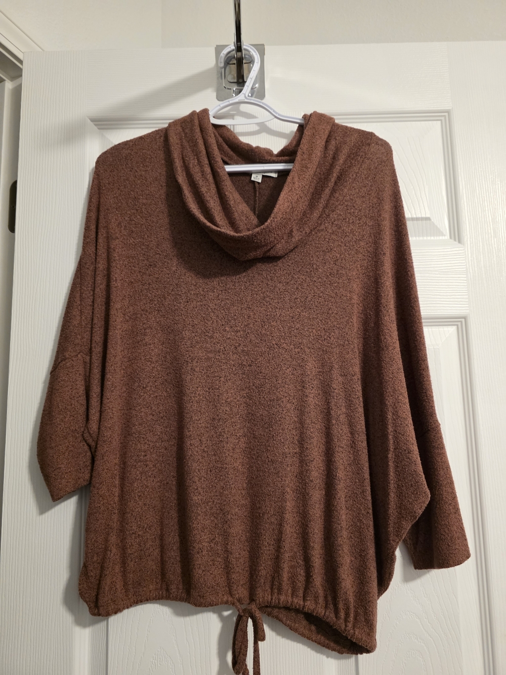 Green Envelope Rust Brown Cowl-Neck Drawstring Sweater